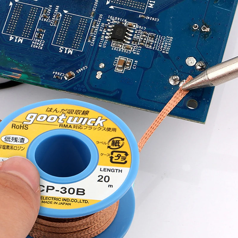Solder Wick Braid - ไหมทองแดงดูดตะกั่วแบบถัก รุ่น Original CP30B GOOT สำหรับงานถอดบัดกรี